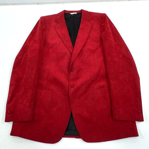 Vintage 80s Unbranded Red Suede Leather Blazer Jacket Sport Coat Men's 42