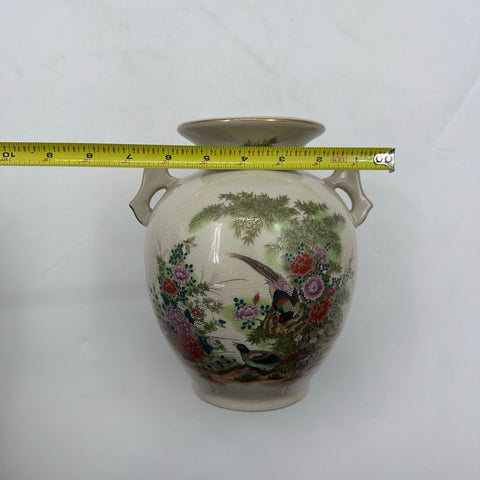 Vintage Kutani Japan Porcelain Vase Pheasant Floral Gold Gilt 8 Inch