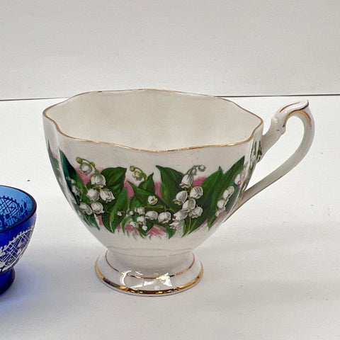 Paragon Teacup Lily of the Valley Rose Austria Porcelain Cobalt Glass 5pc Lot