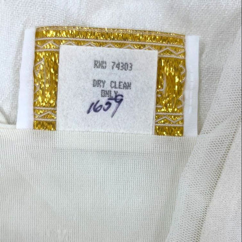 Spencer Alexis Women's Vintage 90s Ivory Rayon Lace Pearl Trim Maxi Dress Sz 12