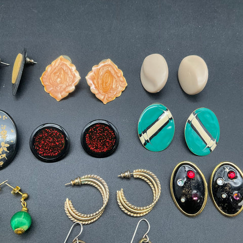 Vintage 1980s 1990s Costume Jewelry Earring Lot 18 Pairs Hoops Studs Retro