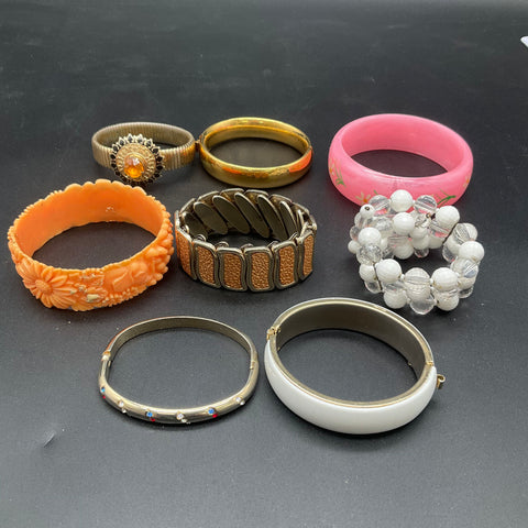 Vintage Mid-Century Retro Bracelets Bangles Rhinestone Lucite Jewelry Lot of 8