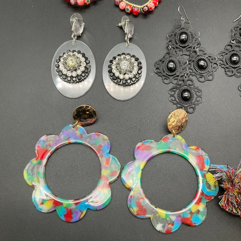 Lot of 9 Pairs Statement Earrings Boho Tassel Rhinestone Resin Hoop Drop Jewelry