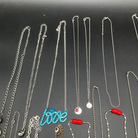 Fashion Costume Jewelry Lot of 14 Silver Tone Necklaces Pendants Charms Love
