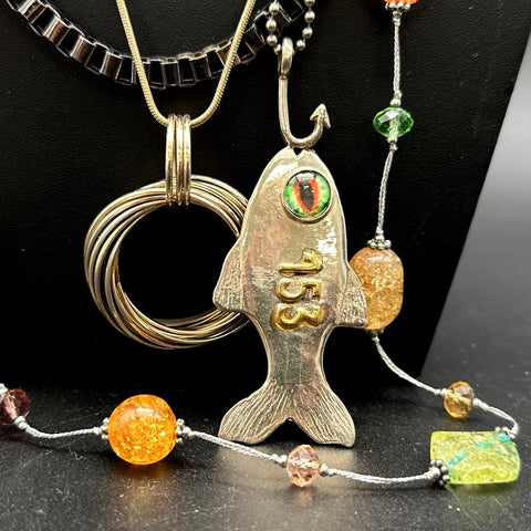 Statement Costume Jewelry Lot 7 Necklaces Fish Pendant Heart Beaded Multi-Strand