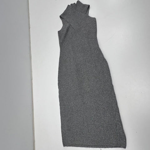 Express Gray Ribbed Knit Cross Front Mock Neck Midi Sweater Dress Women's