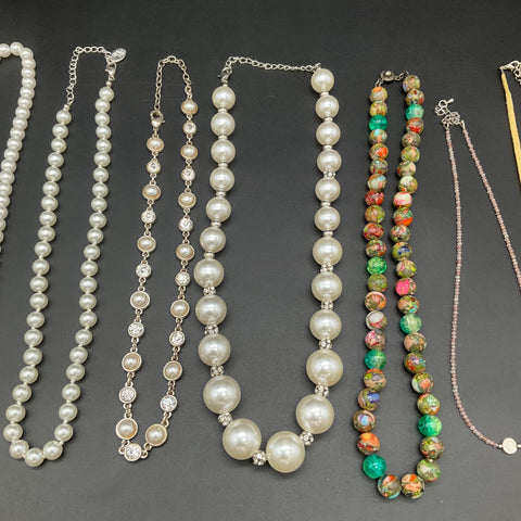 Fashion Jewelry Lot 10 Necklaces Faux Pearl Choker Beaded Shell Starburst
