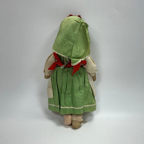 Vintage Cloth Doll 18" Peasant Outfit Mask Face Red Hair Painted Features
