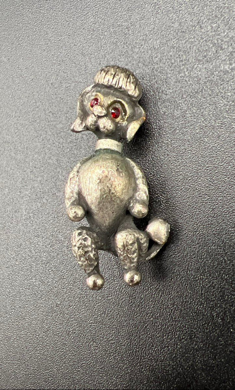 Vintage 70s Pewter Jewelry Lot Metzke Owl Brooch Pendant Poodle Earrings