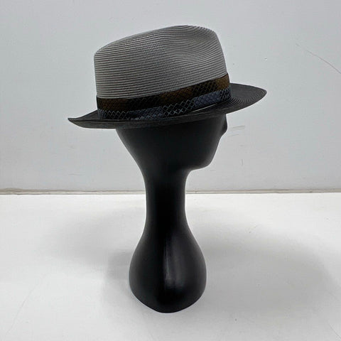 Stetson Men's Two Tone Gray Black Woven Fedora Straw Hat Made in USA