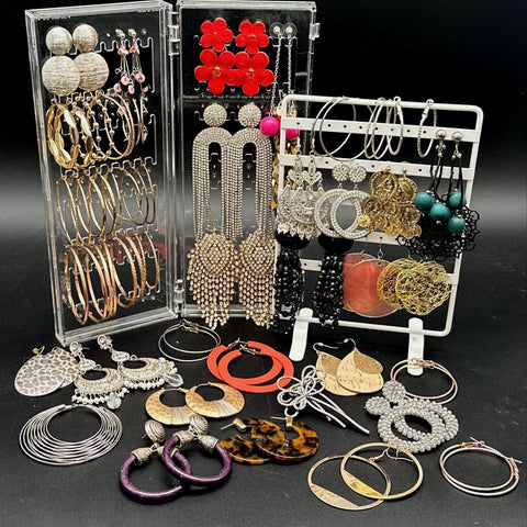 Big Style Statement Fashion Earrings Lot Mixed Large Hoops Rhinestone Dusters