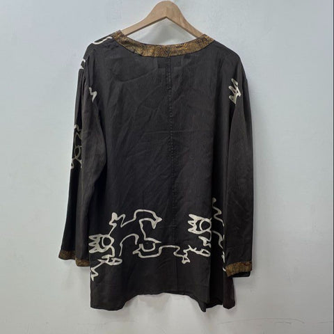 Vintage 90s Studio Kus Silk Art to Wear 2pc Duster Kimono Top Set Sz L XL