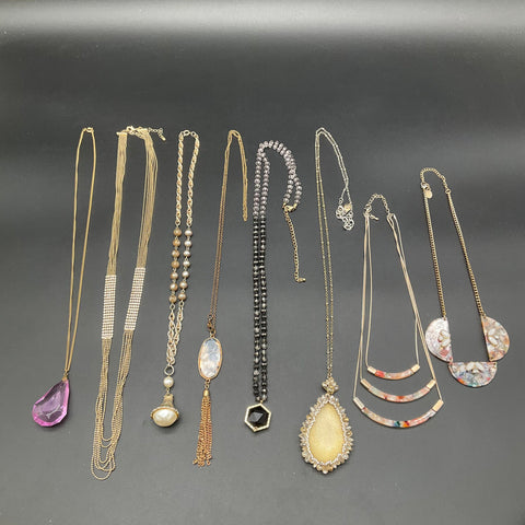 Fashion Costume Jewelry Lot of 8 Necklaces Gold Tone Pendants Faux Pearl Resin