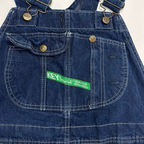 Vintage 90s Key Imperial Denim Bib Overalls Striped Straps Sz 36 x 34