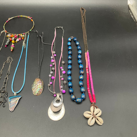 Mixed Costume Jewelry Lot of 12 Boho Statement Beaded Necklaces Pendants