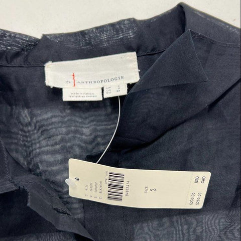 Anthropologie Women's NWT Black Sheer Silk Wide Leg Belted Jumpsuit Size 2