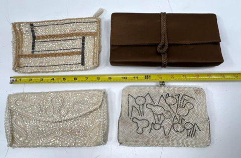 Vintage Mid Century Beaded Sequin Satin Evening Clutch Handbag Lot of 4