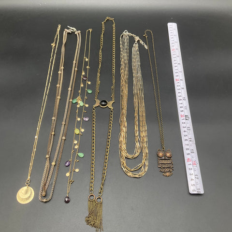Vintage Boho Gold Tone Necklace Jewelry Lot of 6 Owl Tassel Celestial