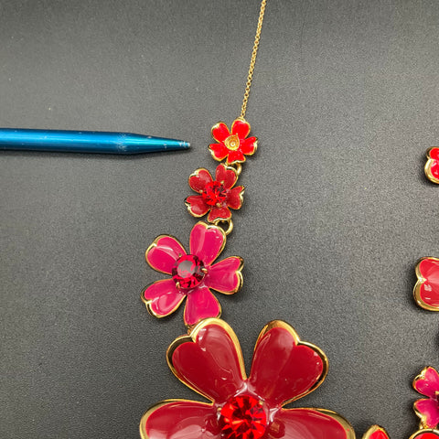 Kate Spade Jewelry Lot 4 Pieces Red Flower Statement Bar Necklaces Leaf Earrings