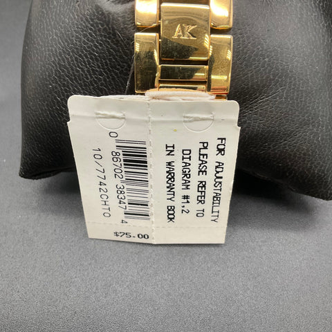 Anne Klein Gold Tone 10/7742 Rectangular Tortoise Resin Link Bracelet Watch