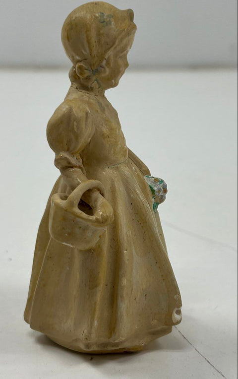 Vintage Ceramic Girl Figurine with Flowers and Basket 5 Inch Hand-Painted