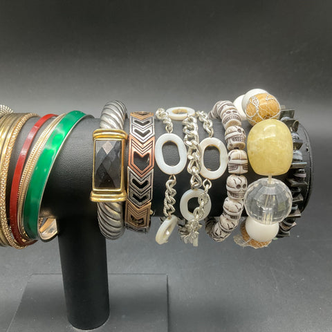 Eclectic Wearable Jewelry Lot 13 Bracelets Bangles Blue Agate Enamel Faux Pearl