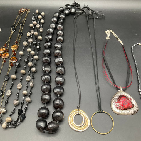Eclectic Costume Jewelry Lot 9 Necklaces Beaded Chunky Boho Pendant Styles