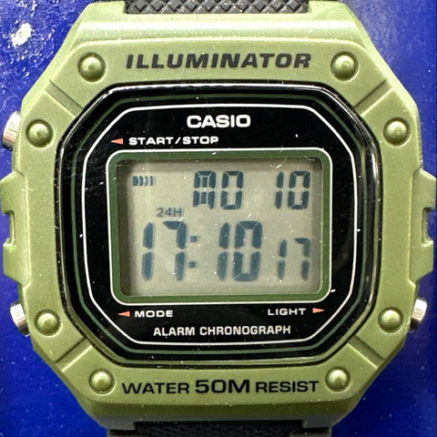 Casio Illuminator Digital Watches Lot of 2 Black and Olive Green W218H