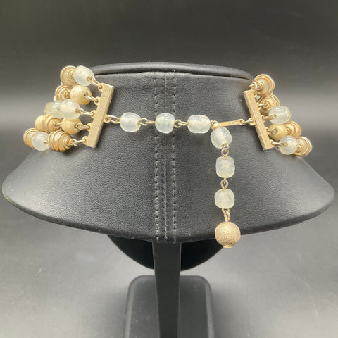 Vintage Kramer Gold Tone Multi-Strand Faux Baroque Pearl Glass Bead Necklace