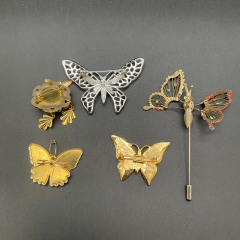 Vintage Sarah Coventry Enamel Butterfly Brooches and Stick Pin Jewelry Lot of 5