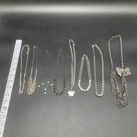 Silver Tone Fashion Jewelry Necklace Lot of 8 Rhinestone Filigree Floral Styles