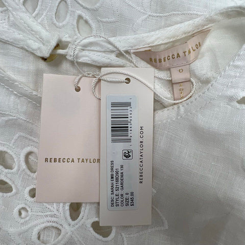 Rebecca Taylor Women's Sarah Dress White Linen Eyelet Puff Sleeve Size 0 NWT