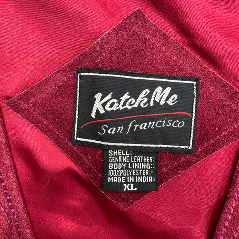 Vintage 90s Katch Me Burgundy Suede Leather Embroidered Western Vest Women's XL