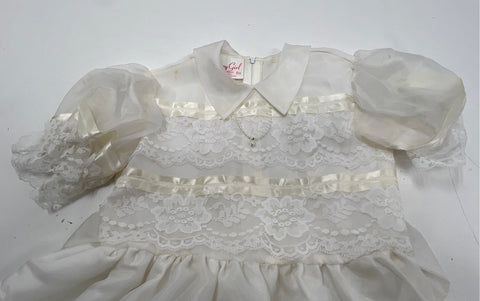 Vintage 90s Merry Girl Girls White Lace Tiered Party Dress Sz 6x Made in USA