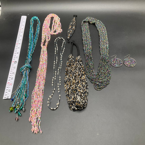 Wearable Seed Bead Jewelry Lot 8 Pieces Mixed Style Necklaces Bracelet Earrings
