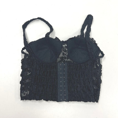 Vintage Match-Ups Natco Black Beaded Bustier Corset Top Sequin Lace Sz L