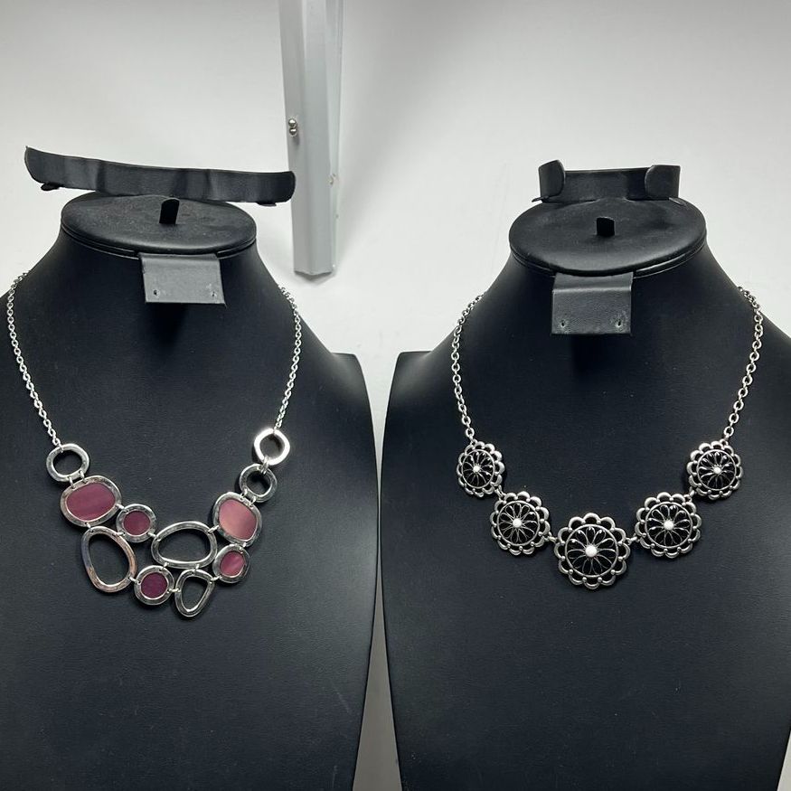 2 GA Pink & Black Silver tone Statement Necklaces