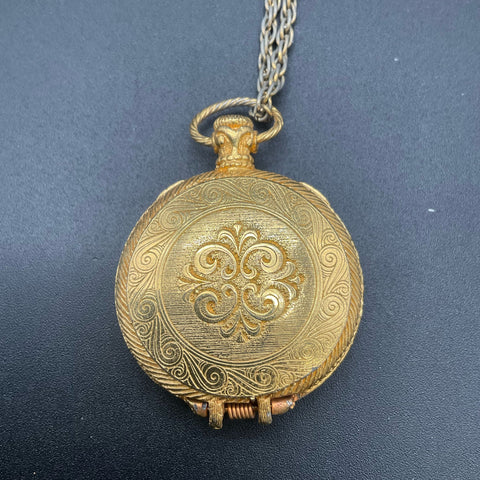 Vintage Max Factor Aquarius Zodiac Solid Perfume Pendant Necklace Gold Tone
