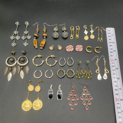 Vintage & Modern Costume Jewelry Earrings Lot 20 Pairs Hoops Dangle Rhinestone