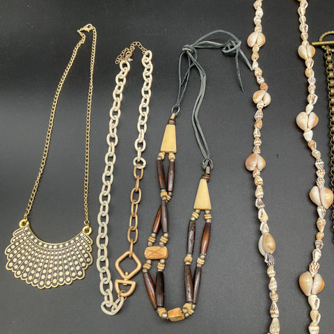 Costume Jewelry Lot of 9 Necklaces Vintage & Modern Shell Beaded Statement