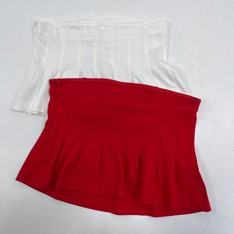 Maeve Anthropologie Red White Pleated Peplum Bustier Tube Top Lot of 2 Women's L