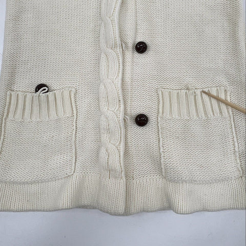 Vintage 90s RSG Women's Cream Cable Knit Chunky Cardigan Sweater Pockets Sz M