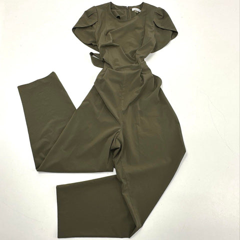 Calvin Klein Women's Olive Green Flutter Sleeve Belted Jumpsuit Size 4