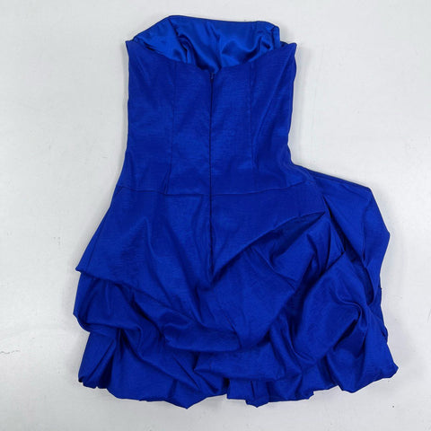 Vintage Y2K Jessica McClintock Royal Blue Strapless Rosette Bubble Dress Sz 2
