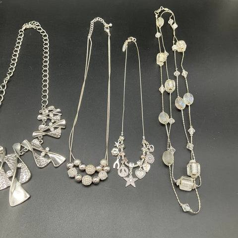 Vintage to Modern Costume Jewelry Lot 7 Silver Tone Rhinestone Necklaces