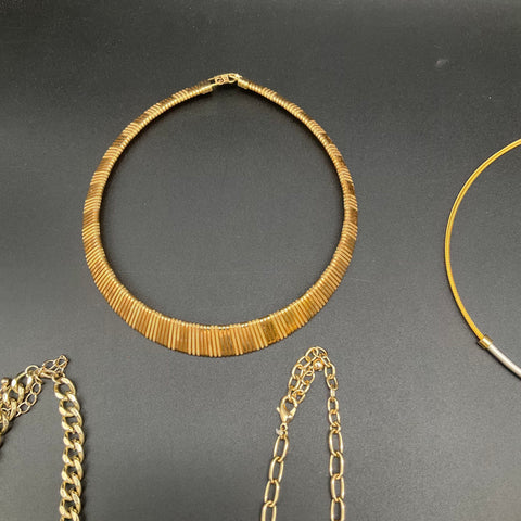 Gold Tone Fashion Necklace Lot of 7 Statement Chains Chokers Monstera Geometric