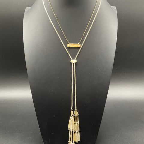 Kendra Scott Modern Gold Silver Tone Bar Tassel Necklace Jewelry Lot of 2