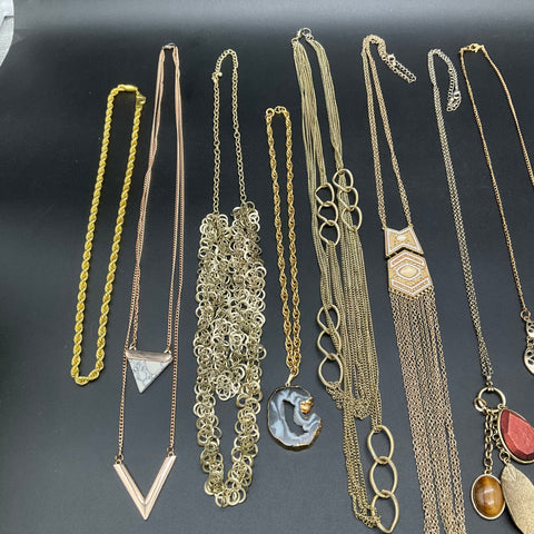 Vintage to Modern Costume Jewelry Lot 0.95lb Gold & Silver Tone Necklaces 13pc