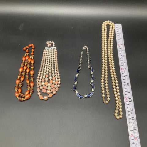 Vintage Costume Jewelry Necklace Lot 4 Faux Pearl Rhinestone Beaded 16"-32"