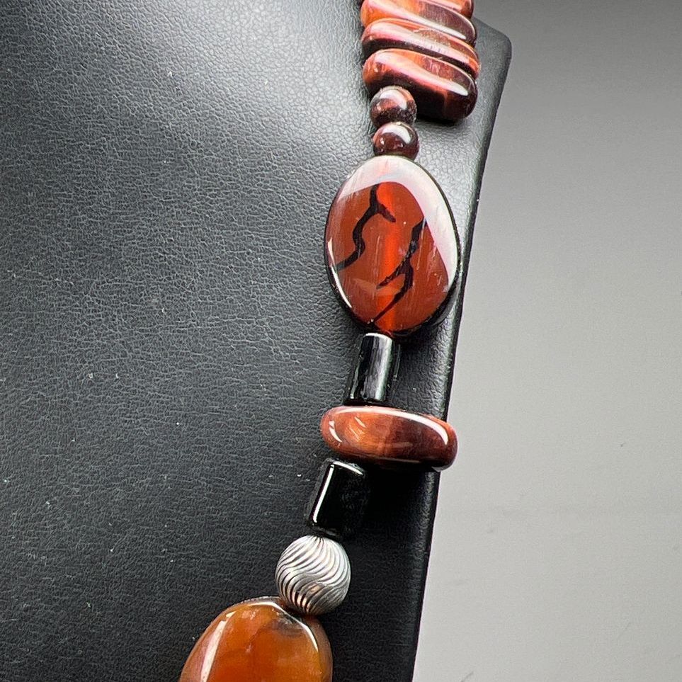 Brown Tiger's Eye Beaded Sterling Silver Beaded Necklace